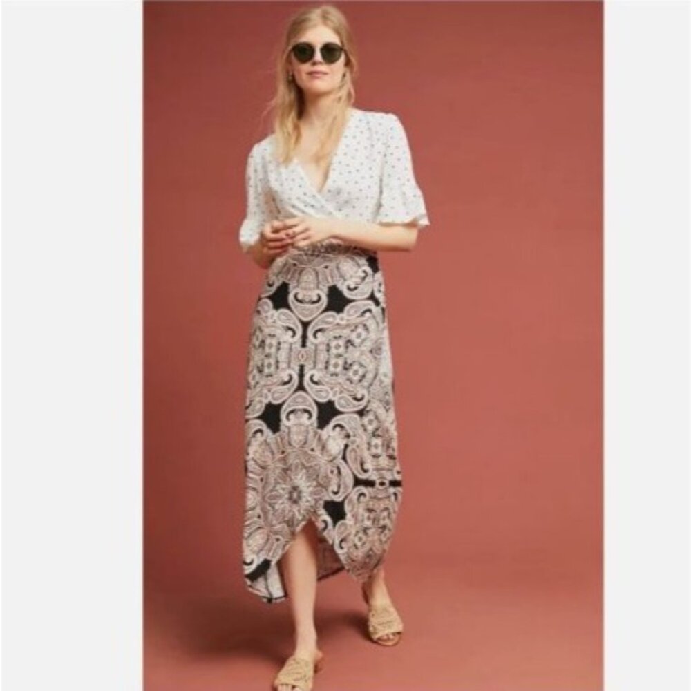 Maeve skirt  Anthropologie Corvo Faux Wrap Paisley Jersey knit Midi size large